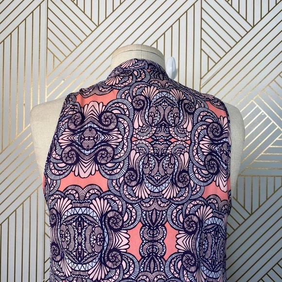 Amanda Uprichard‎ Mini Dress Drop Hem Tie Neck Geometric Print Pink Purple Small - Picture 7 of 10